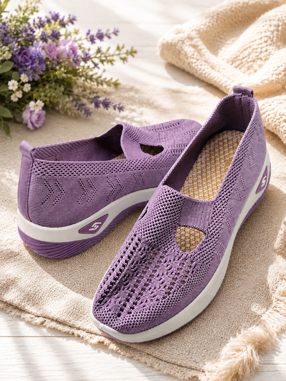 NWOT Purple Knit Slip-On Walking Shoes Women's Size 6